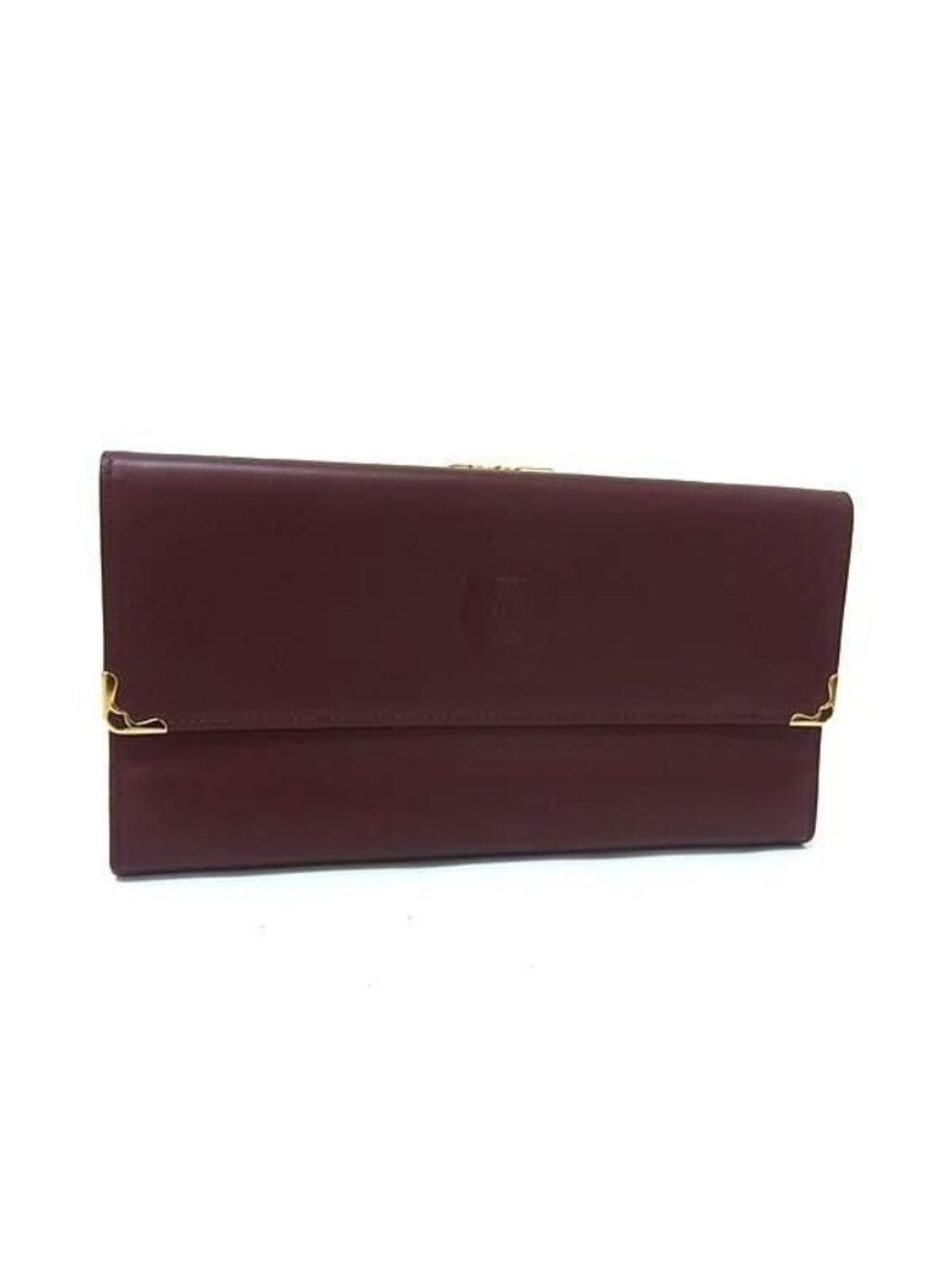 Cartier Wallet Must Line Bordeaux Calfskin Kiss Lock Trifold Gold